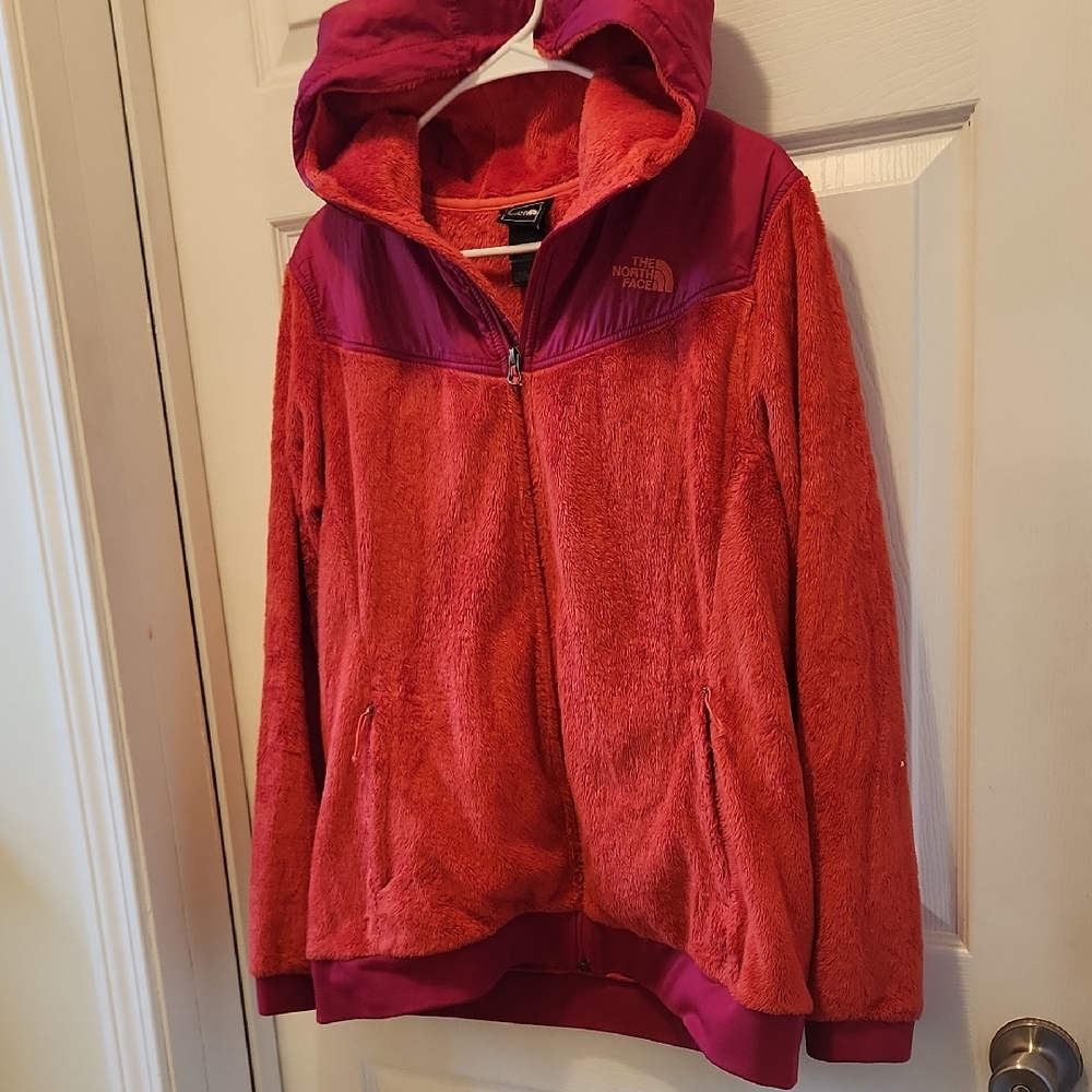 The North Face Red and Purple Hooded Fleece Jacket